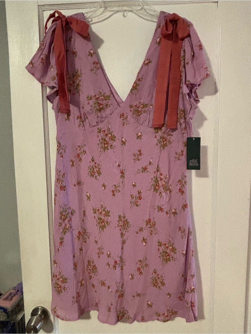 wild fable Lavender Floral Tie-Shoulder Mini Dress with Rust Ties